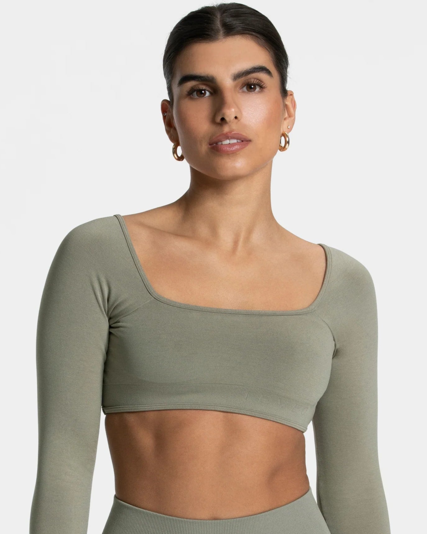 TEVEO Sırtı Açık Uzun Kollu Haki Bra